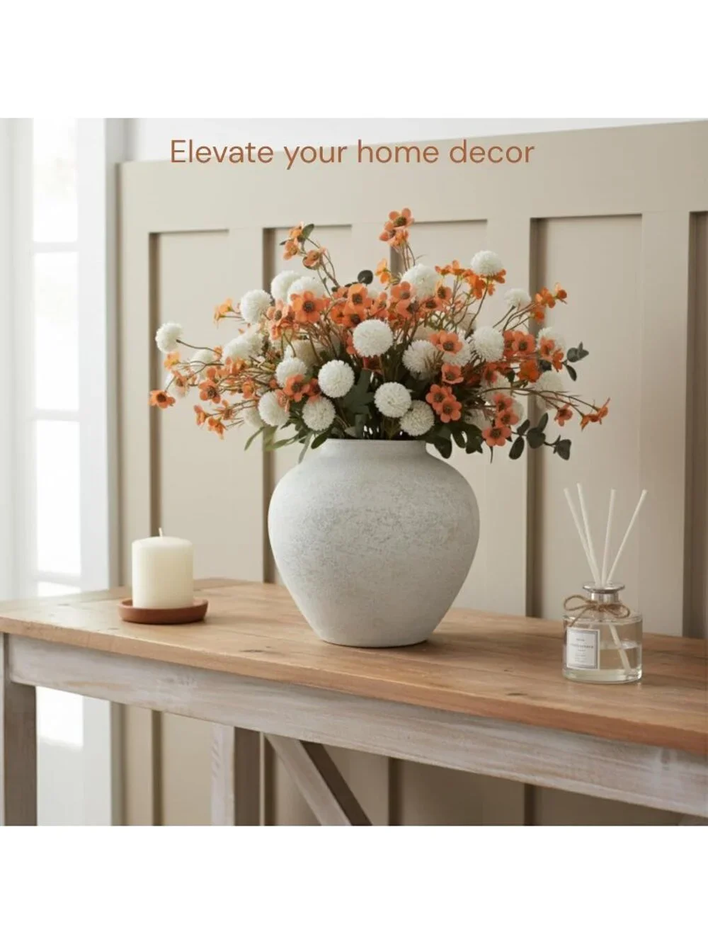 11 inches White Rustic Large Round Vase for Table Centerpieces Modern Homes Deco